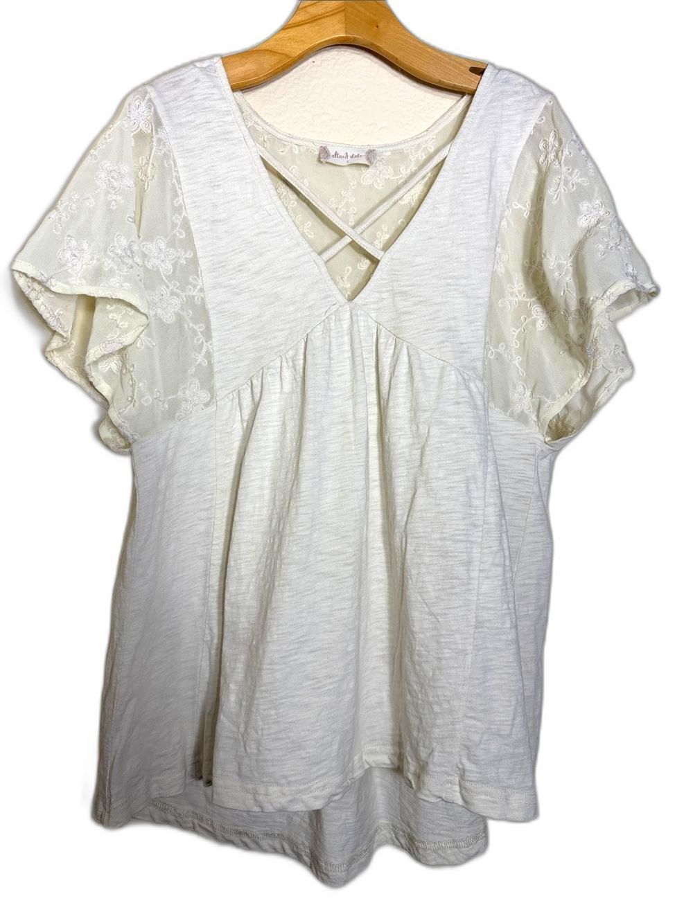 Altard State Ivory Floral Lace Babydoll Top Criss Cross V Neck Boho Medium